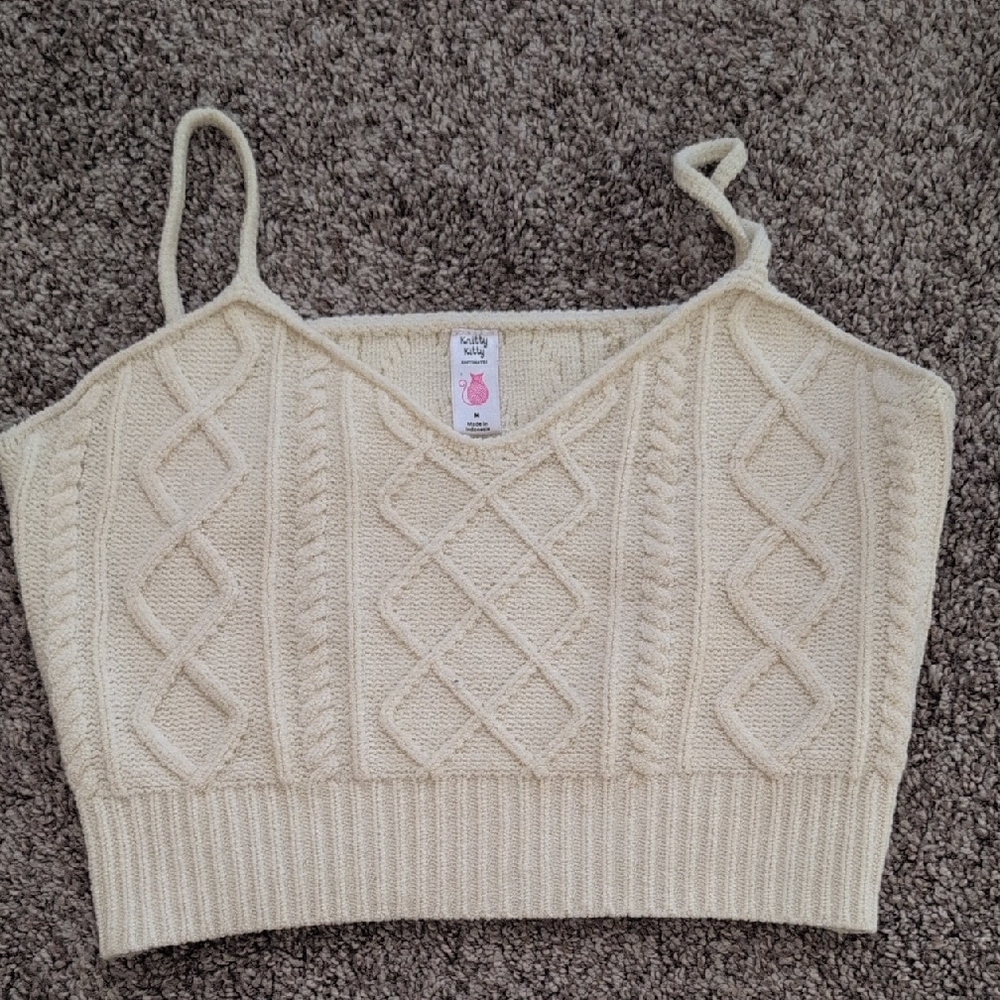 Cream Cable Knit Crop Top